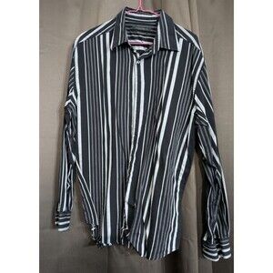 Axist Men's long sleeve button down shirt Black/Gray striped Size XL